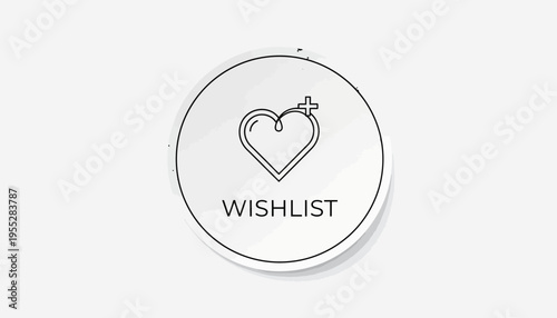 Wishlist Icon: Heart with Plus Sign, Simple Line Art, White Circle Background