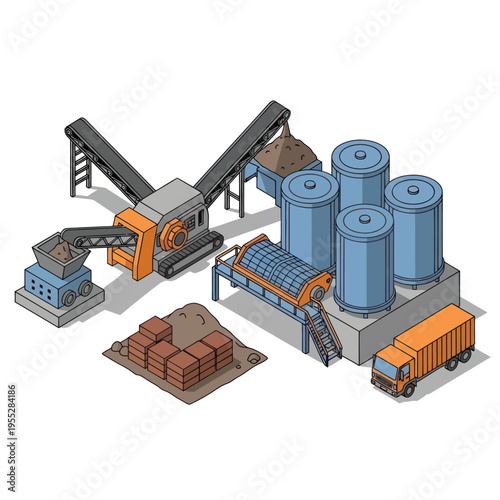 Industrial Cement Factory with Storage Silos.