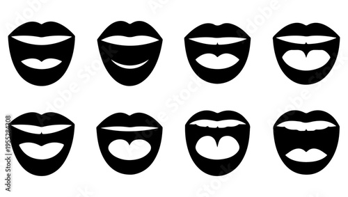 A collection of black silhouette mouth shapes depicting various expressions