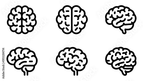 Illustrative depiction of human brains in various views and arrangements