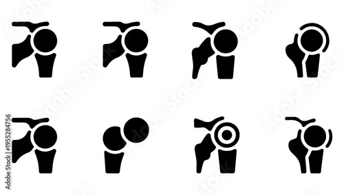 Black silhouette icons depicting various human joint positions and anatomy