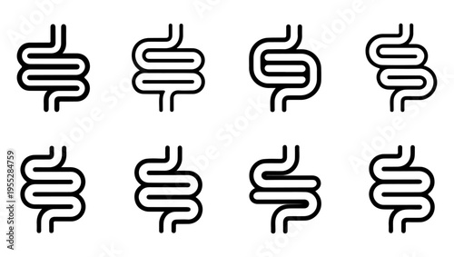 Abstract black and white illustration of intestinal or worm like looping shapes