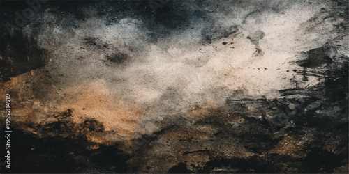 Old grunge paper texture with a dark blue storm cloudscape and abstract white smoke background under a moonlit night sky