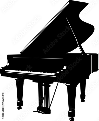 Vector grand piano silhouette, black and white illustration