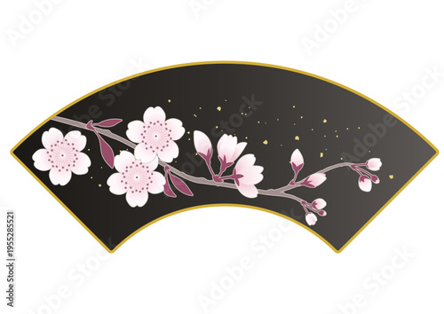 華やかな夜桜と扇形の和柄イラスト 雅な金粉とピンクの桜