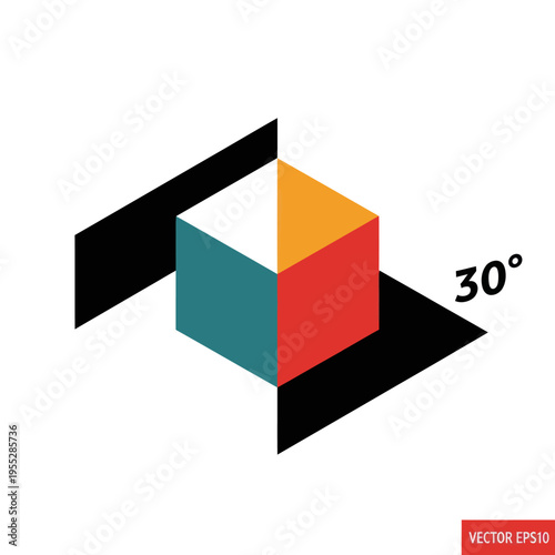 Colorful 3D Cube with Angle Measurement.