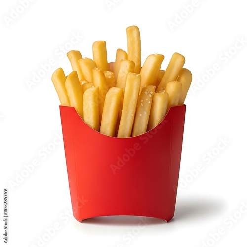 Golden Crispy French Fries on White Background, Studio Product Photography