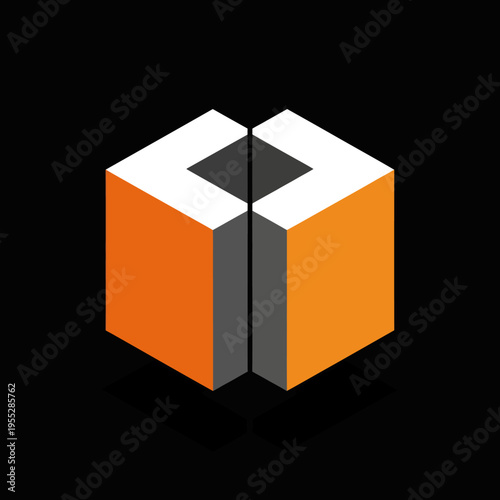 Orange and White 3D Cube Structure.