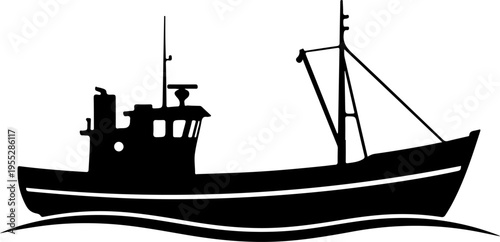 Vector silhouette of a fishing boat on water