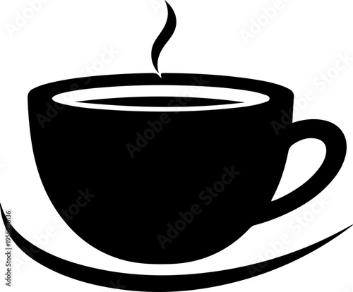 Vector black coffee cup icon on saucer
