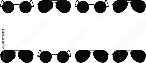 Assortment of sunglasses in silhouette, including aviator and round styles, perfect for fashion and protection.
