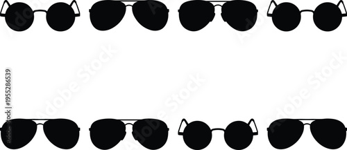 Variety of sunglasses in silhouette, featuring aviator and circular frames for a stylish and protective look.