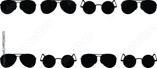 Assortment of four pairs of black silhouette sunglasses, including aviator and round styles, presented in two rows on a white background.