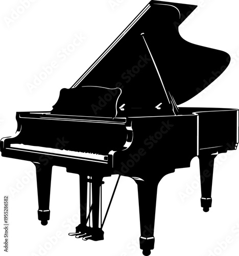 Vector grand piano icon, black silhouette