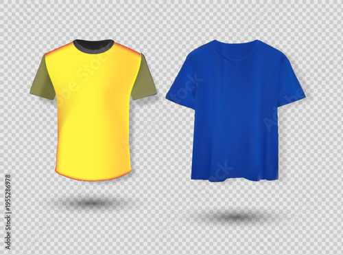 Shirt mockup set. T-shirt template. Black, gray and red with white version, front design.