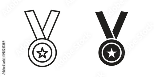 Sports medal icon, line pictogram on white.