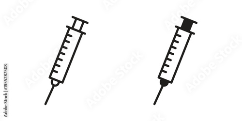 Syringe icon, line pictogram on white.