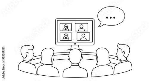 Group of people attending a virtual meeting displayed on a computer screen