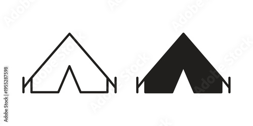 Tent icon, line pictogram on white.