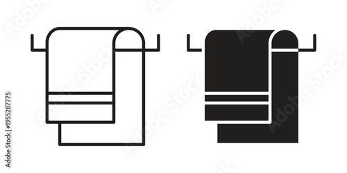 Towel icon, line pictogram on white.