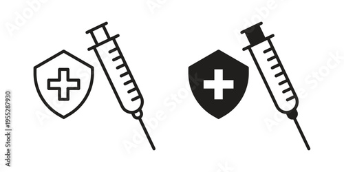 Vaccination icon, line pictogram on white.