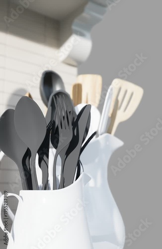 3D render vertical animation modern kitchen
