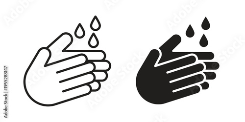 Wash hands icon, line pictogram on white.