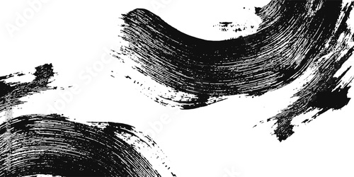 Abstract Black Charcoal Brush Stroke Texture on White Background. Dark Rough Paint Strokes with Grunge Pattern, Dry Brush Effect and Distressed Texture Style.