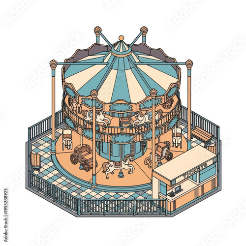 Carousel Amusement Park Ride Illustration.
