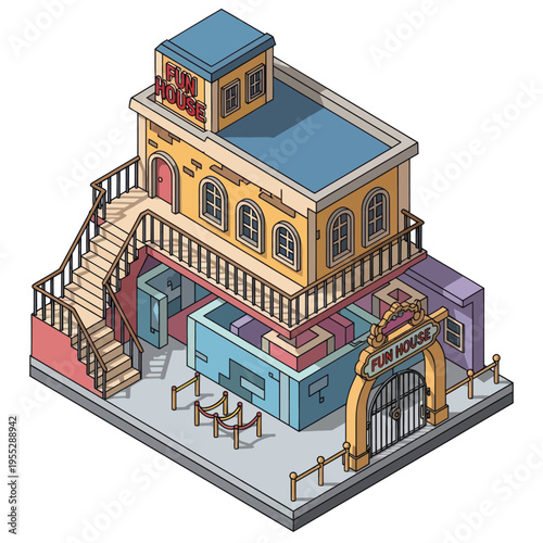 Isometric Cartoon House with Yard and Fence.