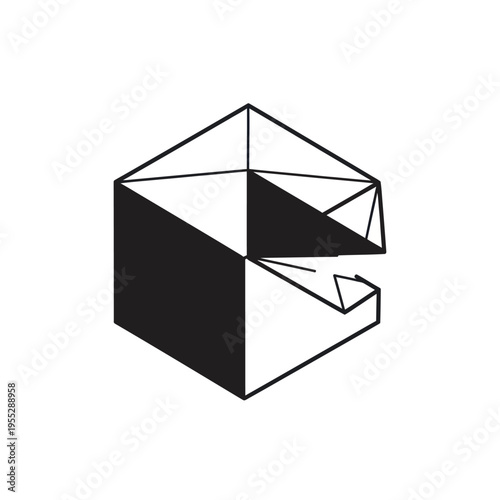 Geometric Box with Open Drawer Illustration.
