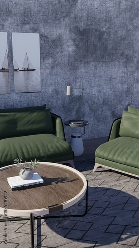 3D render vertical animation of a living room