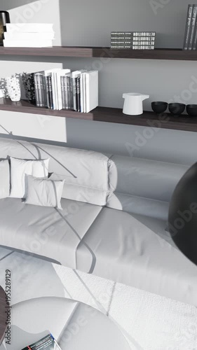 3D render vertical animation of a living room