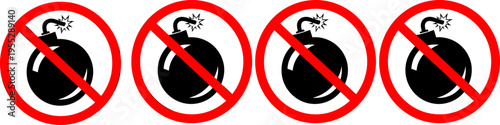 no bomb prohibition sign set, explosive ban symbol, danger warning icon, safety restriction mark, anti terrorism sign, hazard prevention graphic