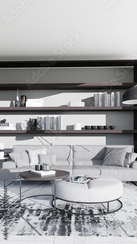 3D render vertical animation of a living room