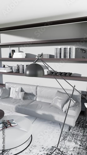 3D render vertical animation of a living room