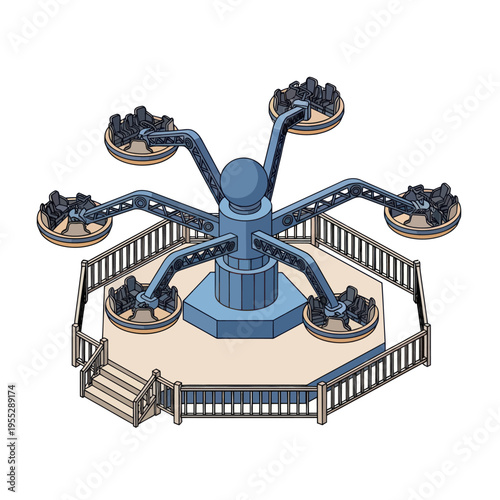 Amusement Park Ride Carousel with Cars.