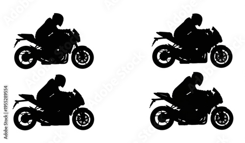 Motorcycle Rider Silhouette Set with Dynamic Riding Poses Vector
