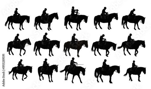 Motorcycle Rider Silhouette Set with Dynamic Riding Poses Vector
