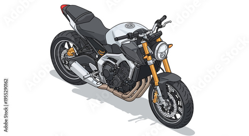 An isometric illustration of a sleek, modern street motorcycle, perfect for urban exploration and thrilling rides