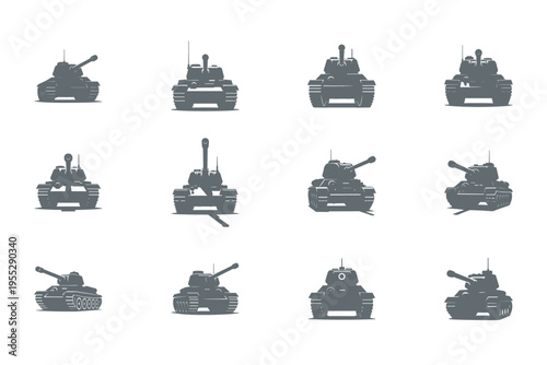 Collection of military tank icons in various positions and angles