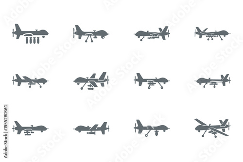 set of drone silhouettes in various poses and configurations