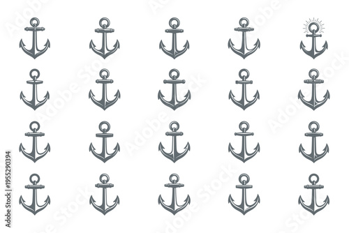 Set of nautical anchor icons on white background