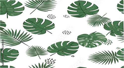 Seamless tropical leaves pattern with monstera and palm foliage, modern botanical background for fabric textile wallpaper vector illustration