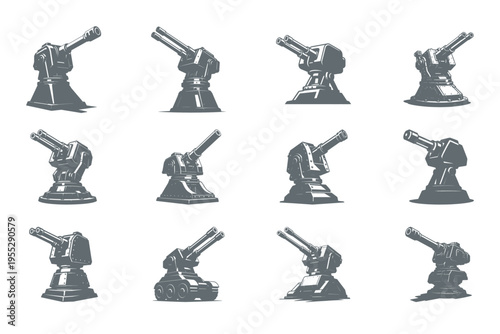 set of miniature toy cannons in various positions
