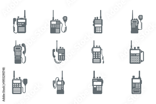 collection of walkie talkie icons on white background