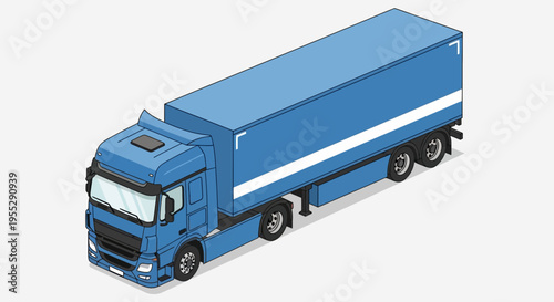Blue Freight Truck Illustration - Isometric View of a Commercial Cargo Vehicle