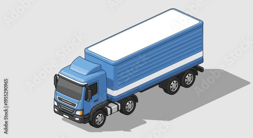 Isometric View of a Modern Cargo Delivery Truck - Global Shipping and Logistics Transportation Illustration
