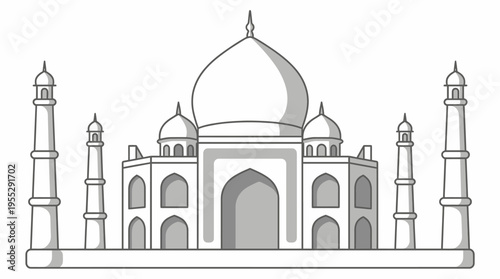 Taj Mahal Mausoleum Outline Icon, Famous Indian Landmark on Isolated White Background