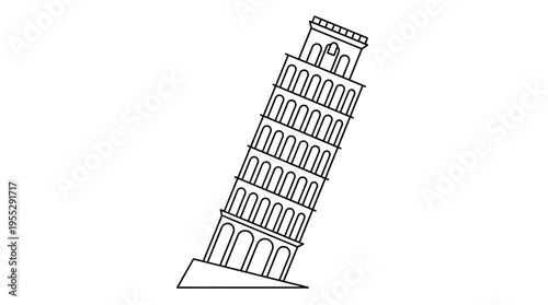 Leaning Tower of Pisa Outline Icon, Famous Italian Landmark on Isolated White Background